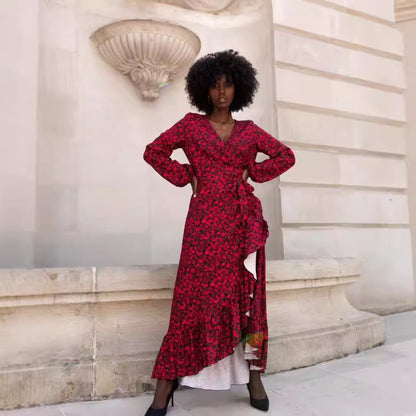 Damen Wickelkleid im modischen Leopardenmuster mit voluminösen Ärmeln Stalluxe