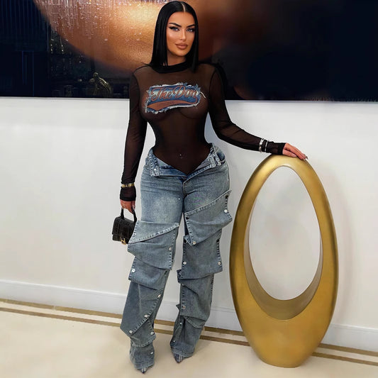 Damen Oversize Cargo-Jeans mit praktischem Knopfverschluss Stalluxe