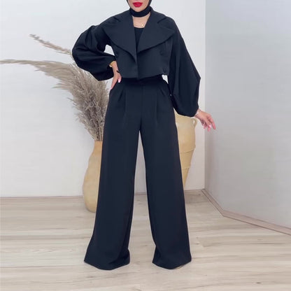 Damen eleganter und taillierter Jumpsuit mit weitem Bein Stalluxe
