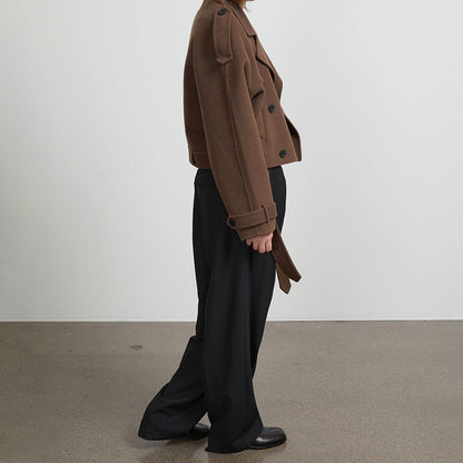 Damen lässige cropped Trenchjacke mit abnehmbaren Gürtel und großen Taschen Stalluxe