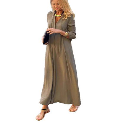 Damen Maxikleid mit verstellbarem Taillenbund und eleganten Ärmeln Stalluxe