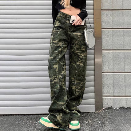 Damen Cargo-Hose mit camouflage Muster und tiefen Taschen Stalluxe