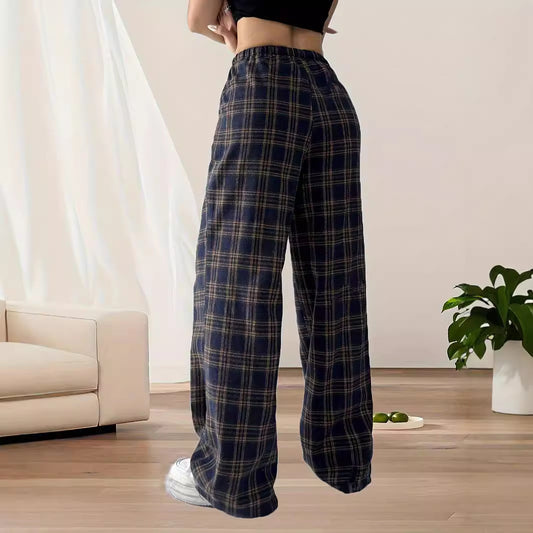 Damen weite Karohose aus weichem Material mit Kordelzug und praktischen Taschen Stalluxe
