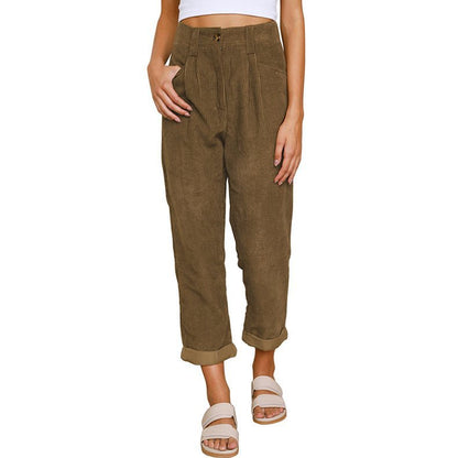 Damen Bequeme und elegante Hochtaillierte Hose mit feinem Rippmuster Stalluxe