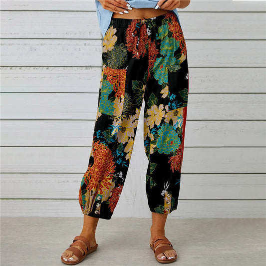 Damen lässige Pant mit floralem Druck und praktischen Knöpfen Stalluxe