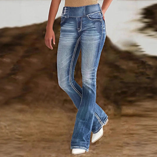 Damen Bootcut-Jeans mit hohem Bund und Taschen Stalluxe