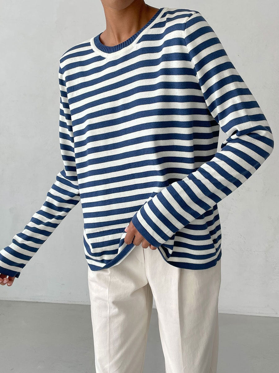 Damen lässiger Strickpullover mit gestreiftem Muster und weitem Schnitt Stalluxe