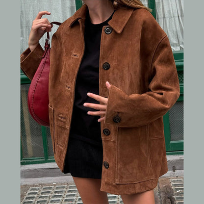Damen Oversized Wildlederjacke Stalluxe