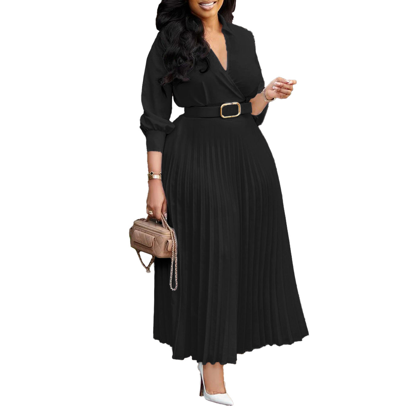 Damen Elegantes und modernes Plisseekleid mit Gürtel Stalluxe