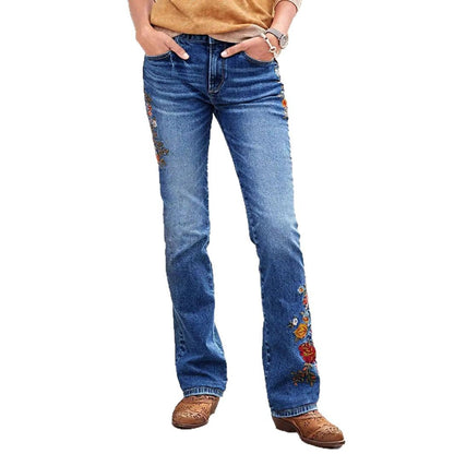 Damen Flared Jeans mit eleganten Blumenstickereien Stalluxe