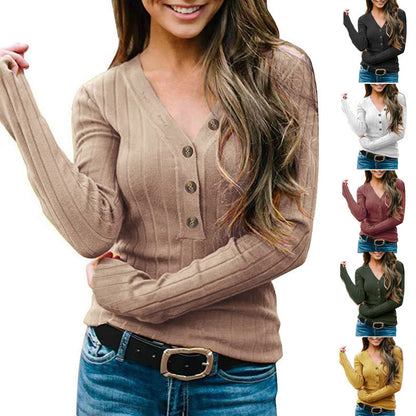 Damen Strickpullover mit V-Ausschnitt und Knopfdetail Stalluxe