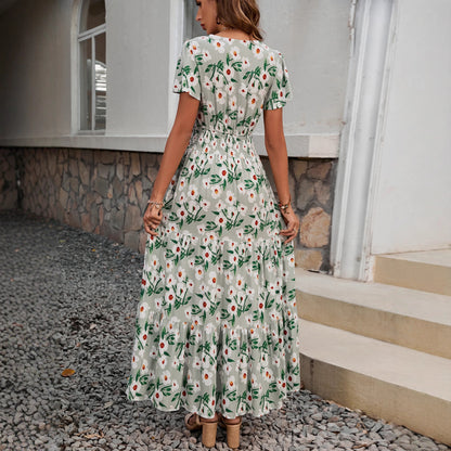 Damen Sommerliches Maxikleid mit elastischem Taillenbund und floralem Design Stalluxe