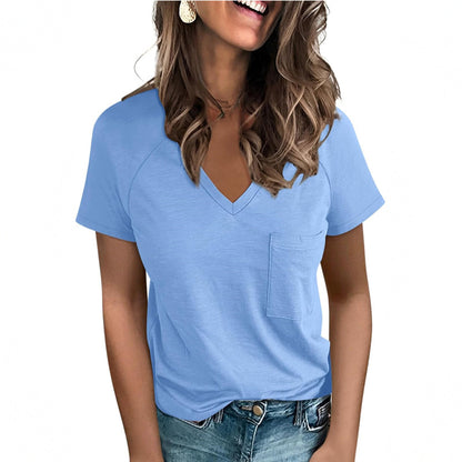 Damen V-Ausschnitt T-Shirt mit Brusttasche Stalluxe