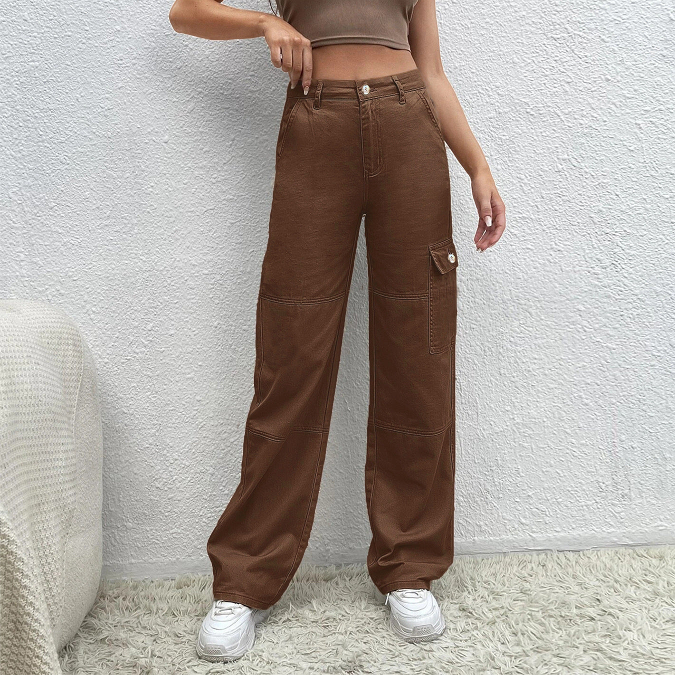Damen Cargo-Hose mit hoher Taille und weitem Schnitt Stalluxe