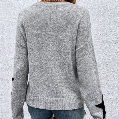 Damen Strickpullover mit auffälligem Sternenmotiv und Rundhalsausschnitt Stalluxe