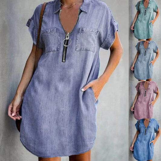 Damen Chambray Kleid mit Reißverschluss und praktischen Taschen Stalluxe