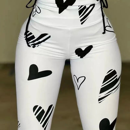 Damen Hohe Taille Leggings mit Herzmuster und Kordelzug Stalluxe