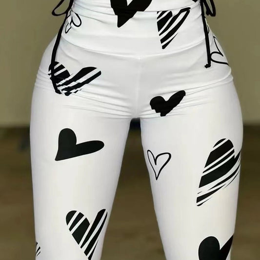 Damen Hohe Taille Leggings mit Herzmuster und Kordelzug Stalluxe