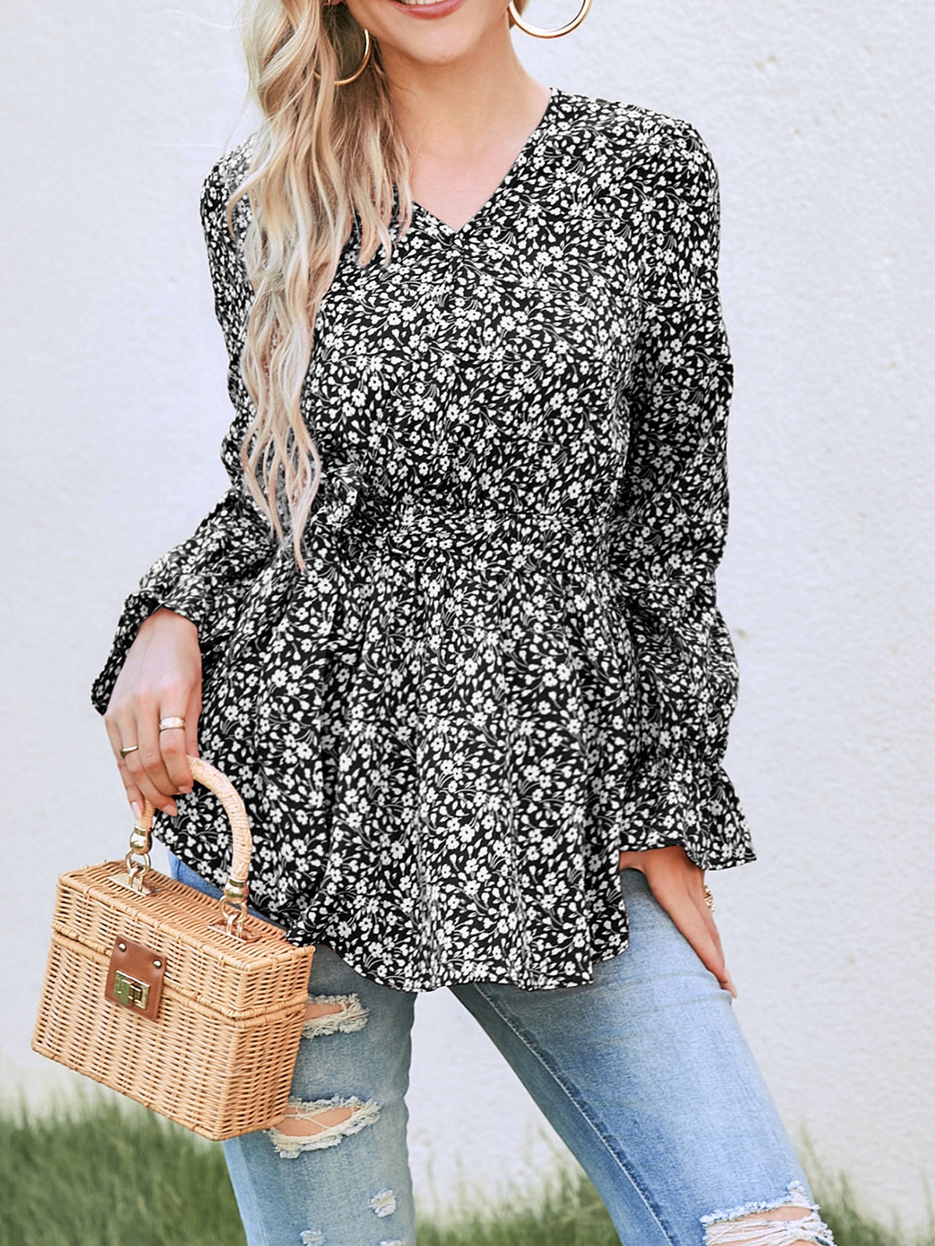 Damen Ausgestellt Bluse mit floralem Design und Rüschendetails Stalluxe