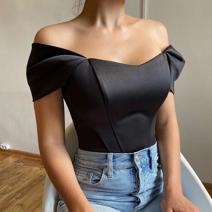Damen Satin Off-Shoulder Korsett Bodysuit Stalluxe
