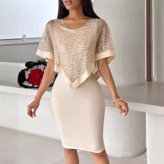 Damen elegante Abendrobe mit glitzerndem Überwurf Stalluxe