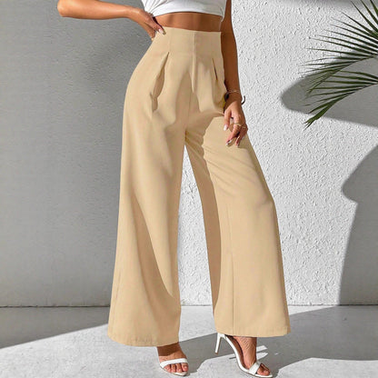 Damen Elegante High-Waist Palazzo-Hose mit Faltenfront und weitem Bein Stalluxe