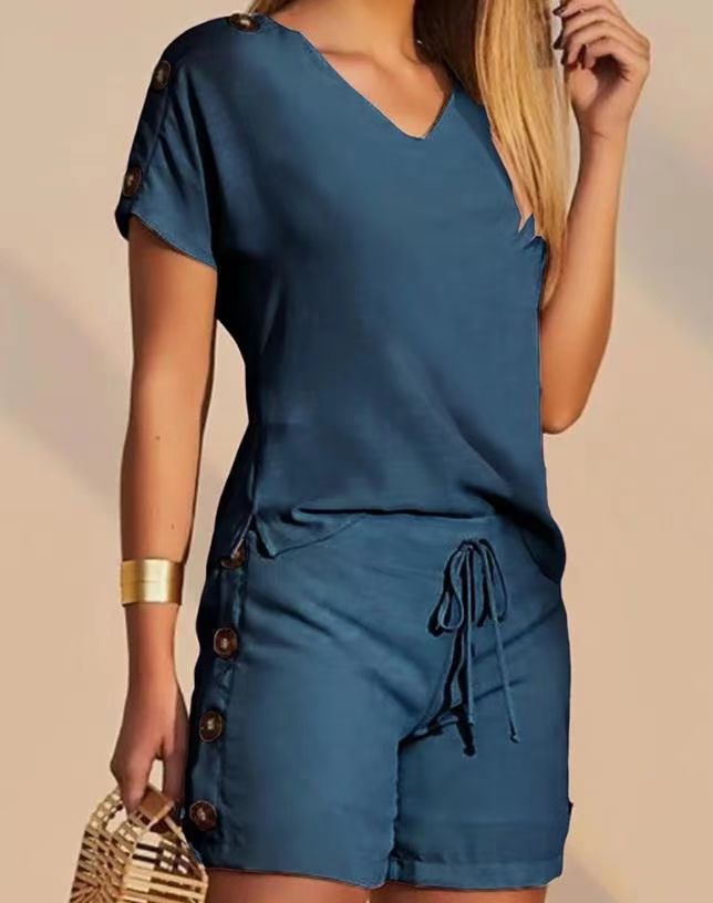 Damen Shorty-Overall mit Knopf-Details und elegantem V-Ausschnitt Stalluxe