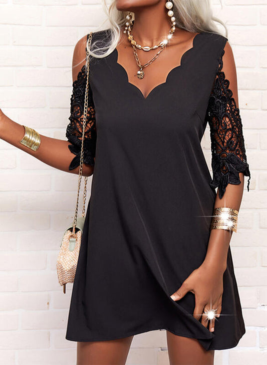 Damen Bluse mit raffinierten Häkelärmeln und scalloped Ausschnitt Stalluxe