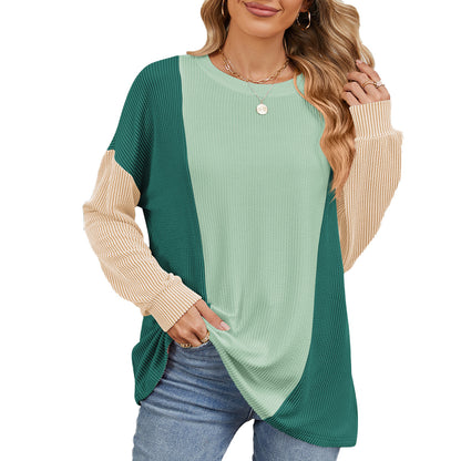 Damen oversized Pullover mit strukturiertem Rippdesign und modernen Farbblockakzenten Stalluxe