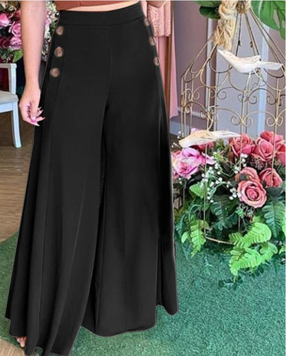 Damen weite Culotte-Hose mit stilvollen Knöpfen Stalluxe