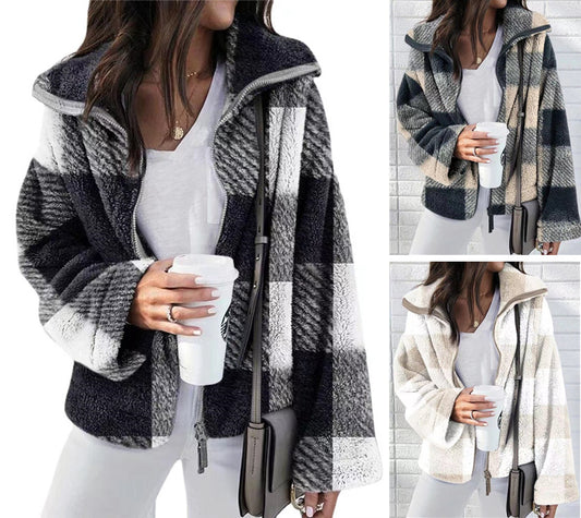 Damen Teddy-Fleece-Jacke mit hohem Kragen Stalluxe