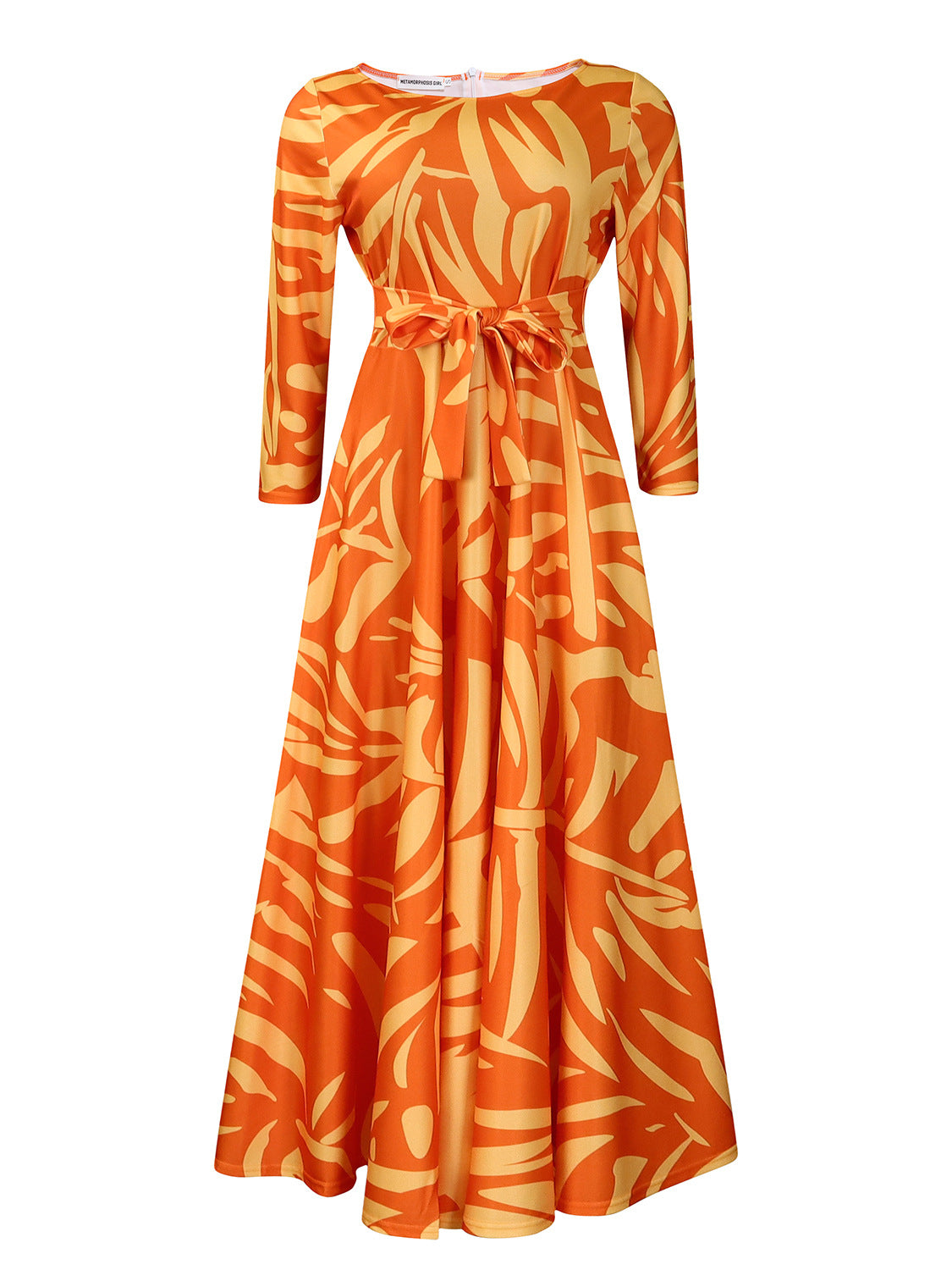 Damen Maxikleid mit Taillengurt und langem Ärmel Stalluxe