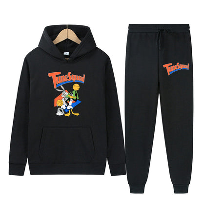 Damen Hoodie- und Jogginghose-Set mit energischem Cartoon-Motiv Stalluxe