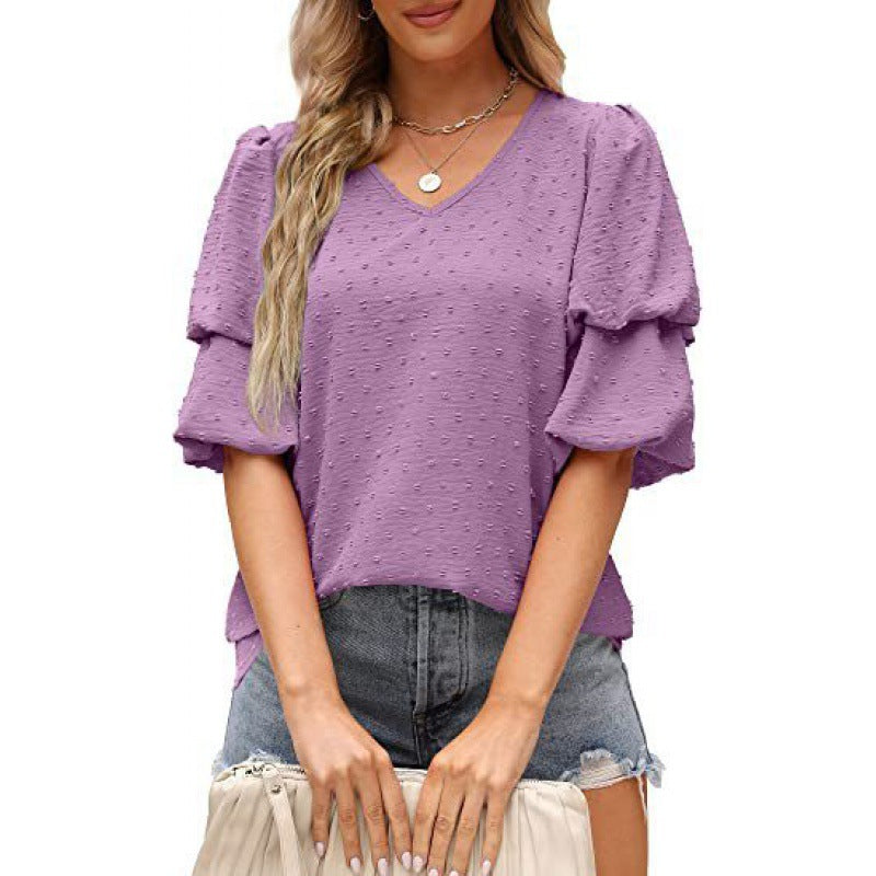 Damen V-Ausschnitt Bluse mit Puffärmeln und Struktur Stalluxe