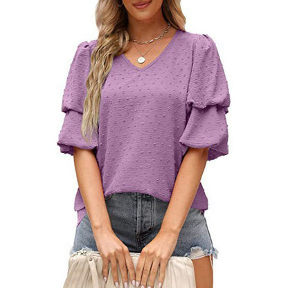 Damen V-Ausschnitt Bluse mit Puffärmeln und Struktur Stalluxe