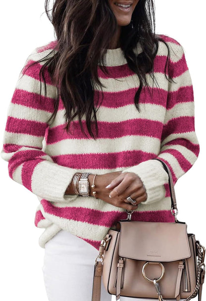 Damen lässiger Strickpullover mit breiten Querstreifen Stalluxe