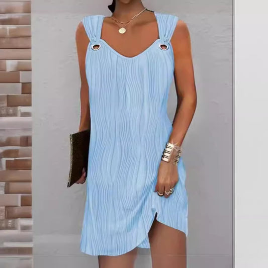 Damen Wellenmuster Kleid mit dekorativen Trägern Stalluxe