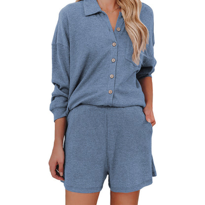Damen lässiges Oberteil mit kurzer Hose und Knopfleiste Stalluxe