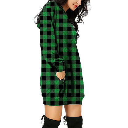 Damen Kapuzenkleid mit Karomuster und praktischen Seitentaschen Stalluxe