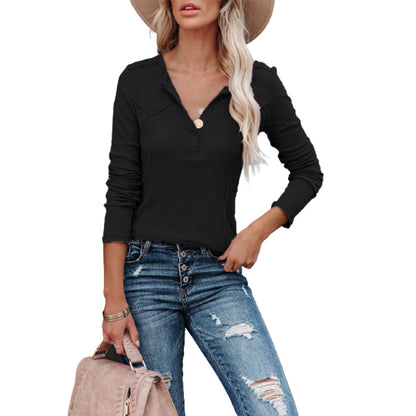 Damen Langarmshirt mit Knopfdetail und Western-Schulterdesign Stalluxe