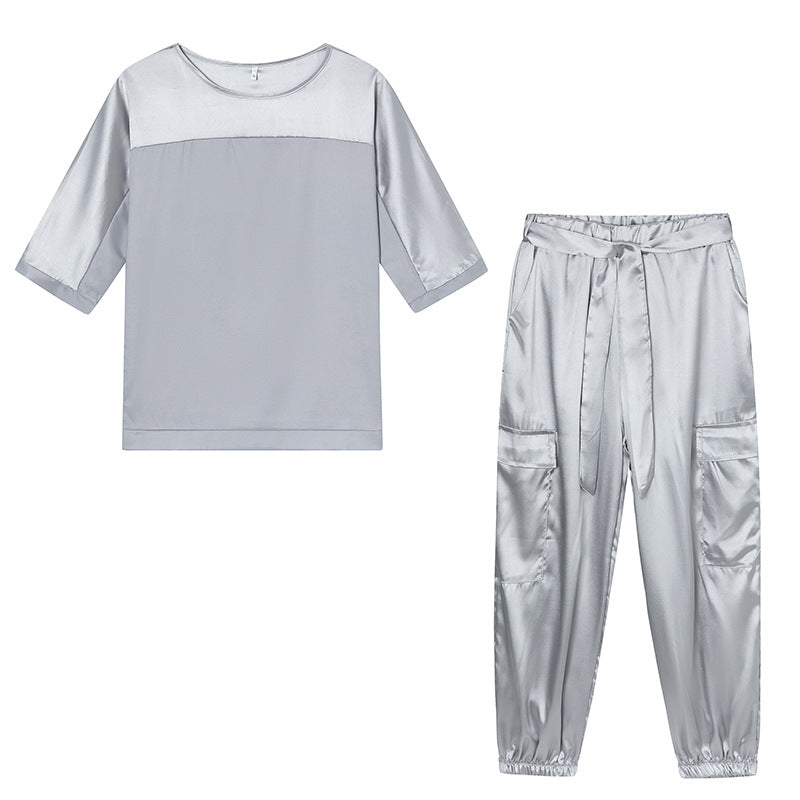 Damen Satin-Sportanzug mit lässigem Schnitt und Taschen Stalluxe