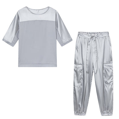 Damen Satin-Sportanzug mit lässigem Schnitt und Taschen Stalluxe