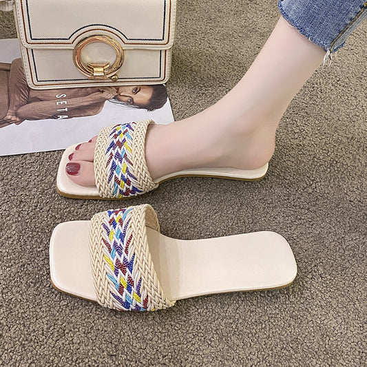 Damen modische Riemensandalen mit bunten Zierstreifen Stalluxe