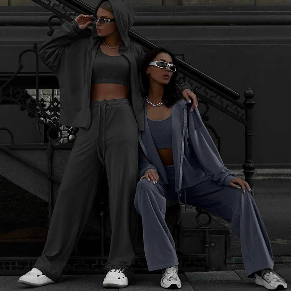 Damen lässiges Sport-Set mit cropped Oberteil und weiten Hosen Stalluxe