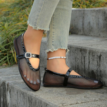Damen elegante Ballerinas mit atmungsaktivem Netzdesign und modischem Riemchen Stalluxe