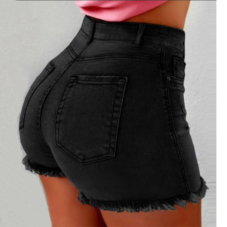 Damen High-Waist Denim-Shorts mit fransigem Saum Stalluxe