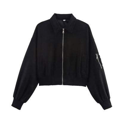 Damen Sportliche Cropped Jacke aus weichem Wildlederimitat Stalluxe