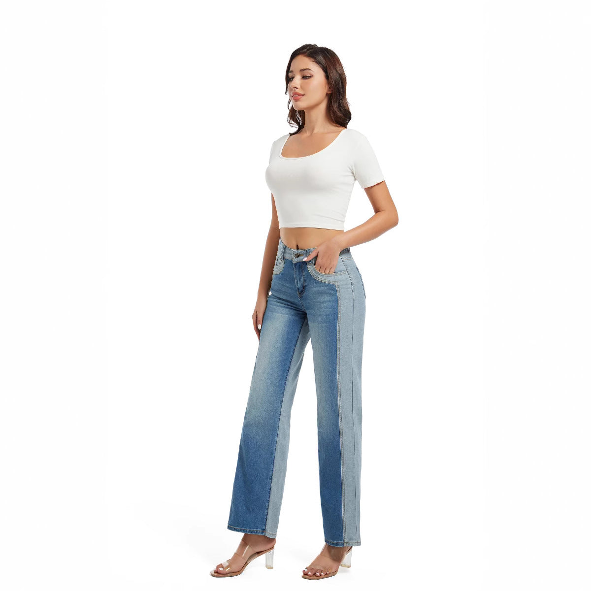 Damen weite Jeans mit hohem Bund und modischer Nahtführung Stalluxe