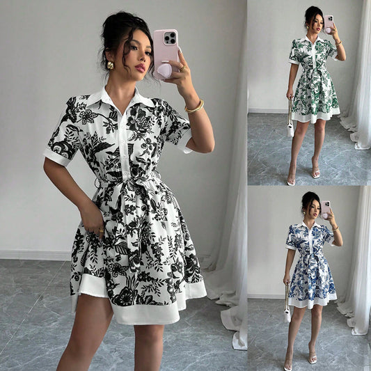 Damen Hemdblusenkleid mit floralem Muster und Taillengürtel Stalluxe
