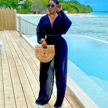 Damen Stilvolles Zweiteiliges Set mit weitem Schnitt und tiefem V-Ausschnitt Stalluxe Schwarz